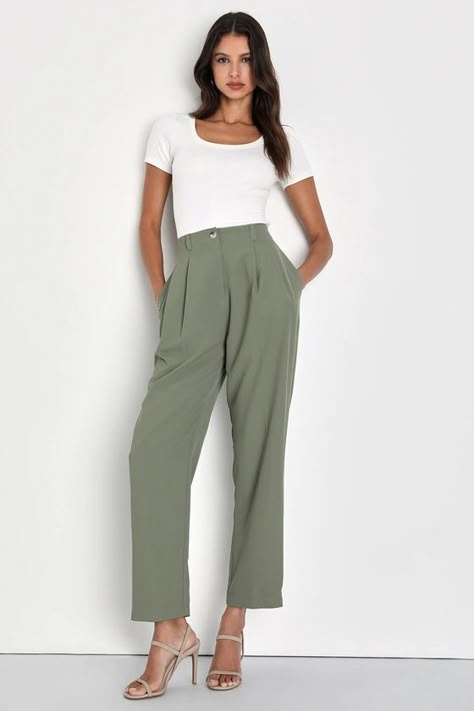 Sage Green Pants - High-Rise Trouser Pants - Straight Leg Pants - Lulus