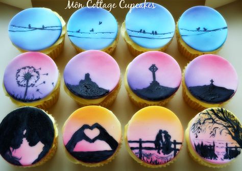 Airbrush Cupcakes, Airbrushed Cupcakes, Sunset Cupcakes, Airbrushed Cookies, Airbrush Cake, Hand Painted Cake, Painted Cake, Cupcakes Ideas, Novelty Cups