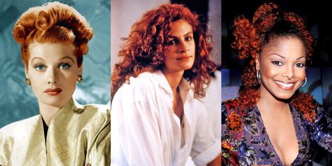 From Judy Garland to Janet Jackson. Celebrity Lips, Famous Redheads, Red Hair Streaks, Red Hair Celebrities, Cherry Red Hair, Red Curls, Dramatic Hair, Colored Hair Tips, Through The Decades