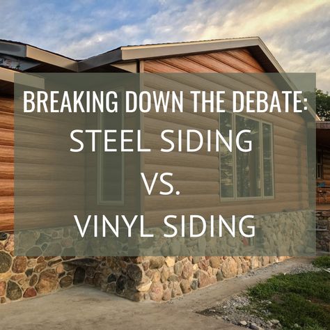 Thinking about using vinyl siding or steel siding for your home? Check out why steel siding is the better choice! #steelsiding #vinylsiding #trulog #logsiding #loghome #boardandbatten #durablesiding #maintenancefree #remodel #renovation #newbuild #siding #rustic #doityourself #30yearwarranty #logcabin #countrystyle #countryhome #fauxwood #fauxlogs #authenticwoodgrain Tin Siding House, Board And Batton Exterior, Steel Siding House, Exterior Metal Siding, Wood Vinyl Siding, Diy Siding, Vinyl Log Siding, Wood Makeover, Cabin Siding