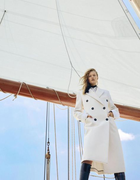 Boat Fashion Editorial, Yacht Fashion, Boat Fashion, Toni Garrn, Campaign Fashion, Harper’s Bazaar, Nautical Fashion, Harper's Bazaar, Harpers Bazaar