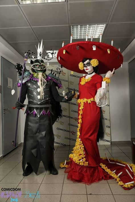 La muerte and xibalba Xibalba And La Muerte Costume, La Muerte And Xibalba Costume, Xibalba Costume, Book Of Life Xibalba, La Muerte And Xibalba, Book Of Life Costume, Goth Couples, Halloween Costumes To Make, Little Mermaid Costume