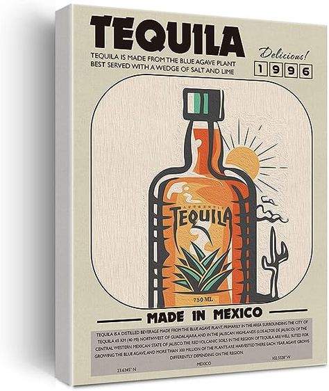 Cocktail Canvas Print Decor Tequila Art Wall Painting Posters 12”X15” Modern Home Kitchen Bar Decoration (Framed) Vintage Tequila Poster, Tequila Painting, Tequila Art, Modern Home Kitchen, Blue Agave Plant, Funny Cocktails, Home Kitchen Bar, Art Wall Painting, Blue Agave