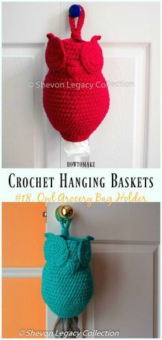 Crochet Bag Holder, Crochet Basket Diy, Crochet Hanging Baskets, Crochet Grocery Bag, Bag Holder Pattern, Crocheted Baskets, Plastic Bag Crochet, Owl Crochet, Crochet Hanging