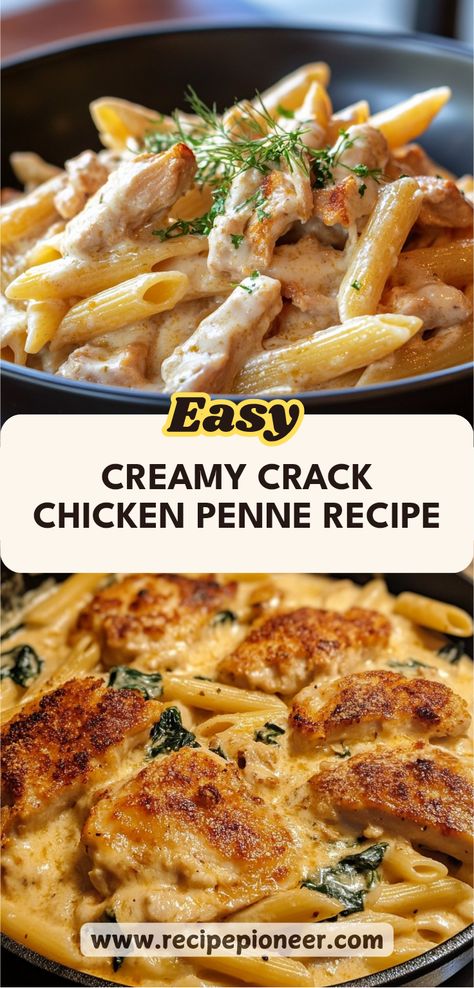 Deliciously Creamy Crack Chicken Penne recipe beautifully presented, using 2 images to showcase its rich flavors and comfort food appeal. Penne Pasta With Chicken, Chicken Penne Recipes, Penne Recipes, Chicken Penne, Cozy Sunday, Creamy Recipes, Buttered Noodles, Homemade Dinner, Crumbled Bacon