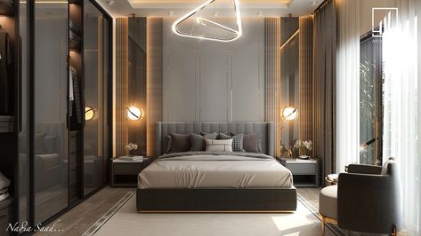 Modern bedroom design in kSA on Behance Bedroom Wall Paint Colors, Bedroom Color Combination, Desain Pantry, Modern Luxury Bedroom, Modern Bedroom Interior, Luxury Bedroom Design, Luxury Bedroom Master, Bedroom Bed Design, Modern Bedroom Decor