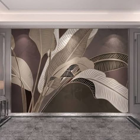 Banana Leaf Mural, Leaf Mural, 3d Wallpaper Design, Large Gallery Wall, Wallpaper For Wall, Wallpaper Interior, Soyut Sanat Tabloları, Wall Lamps Bedroom, Dark Coffee