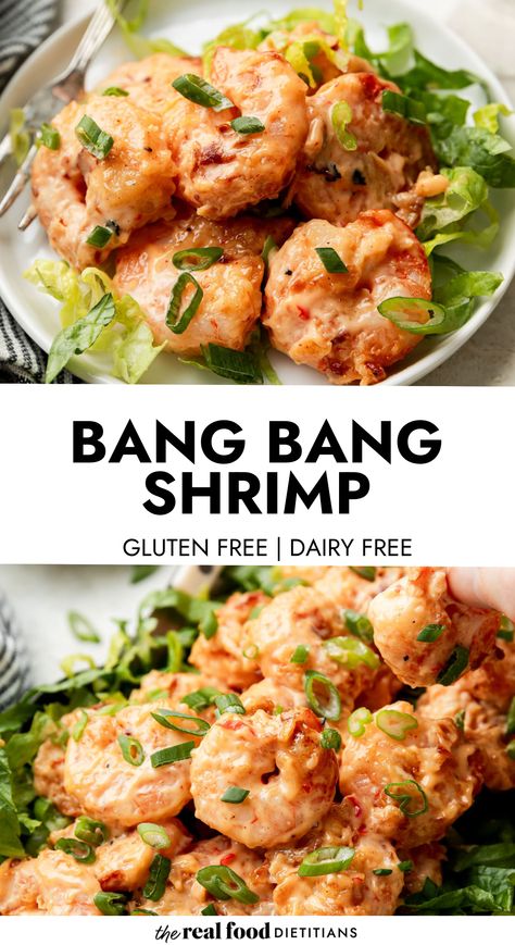 Our lighter version of Bang Bang Shrimp made popular by the Bonefish Grill restaurant chain uses an air fryer or oven to achieve lightly coated and perfectly crisp shrimp. It then gets coated in a homemade creamy Bang Bang Sauce with no added sugars. Bang Bang Shrimp Not Fried, Air Fryer Bang Bang Shrimp, Nourishing Dinner, Bang Bang Shrimp Pasta, Bang Bang Shrimp Recipe, Bang Bang Sauce, Bonefish Grill, Entree Dishes, Bang Bang Shrimp