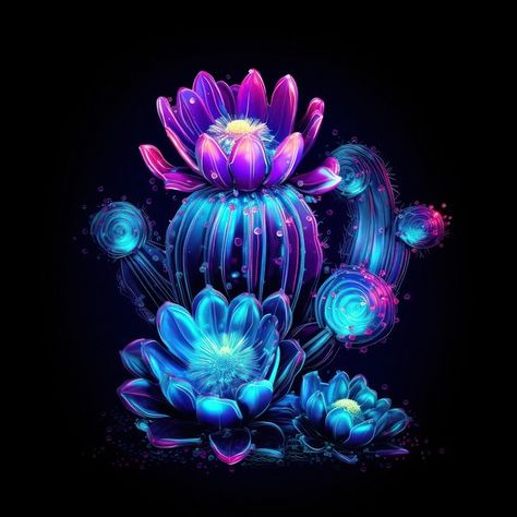 Neon flowers pattern purple plant. | Premium Photo Illustration - rawpixel Purple Cactus Aesthetic, Purple Cactus, Neon Cactus, Purple Plants, Cactus Pattern, Neon Flowers, Plant Aesthetic, Flower Plant, Flowers Pattern