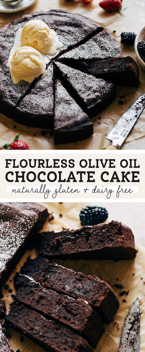 Dairy Free Flourless Chocolate Torte, Flourless Chocolate Wedding Cake, Flower Less Chocolate Cake, Flourless Olive Oil Chocolate Cake, Flourless Dairy Free Desserts, Gluten Free Dairy Free Olive Oil Cake, Gluten Free Olive Oil Lemon Cake, Gluten And Lactose Free Recipes Desserts, Gluten Free Chocolate Olive Oil Cake