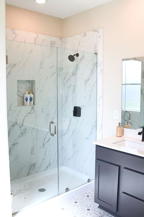 Get inspired by this beautifully designed KB Home shower. While our #KBHome Design Studio offers a wide range of choices to bring your new home to life, selections may vary by location. #BathInspiration #ShowerIdeas Kb Homes Design Studio, Kb Homes, Sales Office, Emser Tile, Bath Inspiration, Home Still, Design Your Home, Shower Design, Home Reno