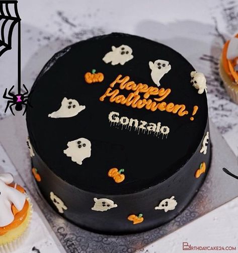 Write Your Name on Spooky Ghost Halloween Cake Cakes With Names, Write Name On Cake, Birthday Cake Images, Birthday Cake With Name, Butterfly Birthday Cakes, Cake With Name, Animal Birthday Cakes, Birthday Card Online, Cake Templates