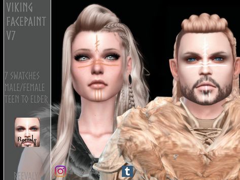 Sims 4 Viking Cc, Viking Face Paint, Magic Cottage, Viking Makeup, Historical Makeup, Los Sims 4 Mods, Sims 4 Tattoos, Sims Medieval, The Sims 4 Skin