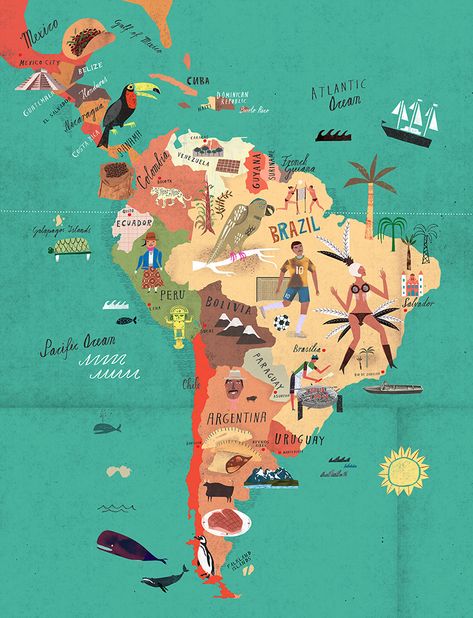 America Map Illustration, Latin America Map, Columbia South America, South America Map, Latin America Travel, America Latina, America Map, Printable Maps, Magic City