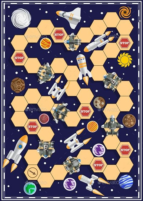 Board Game Template, Board Games Diy, Fest Temaer, Printable Board Games, Hawaiian Party Decorations, Space Activities, Board Game Design, Space Games, Space Race