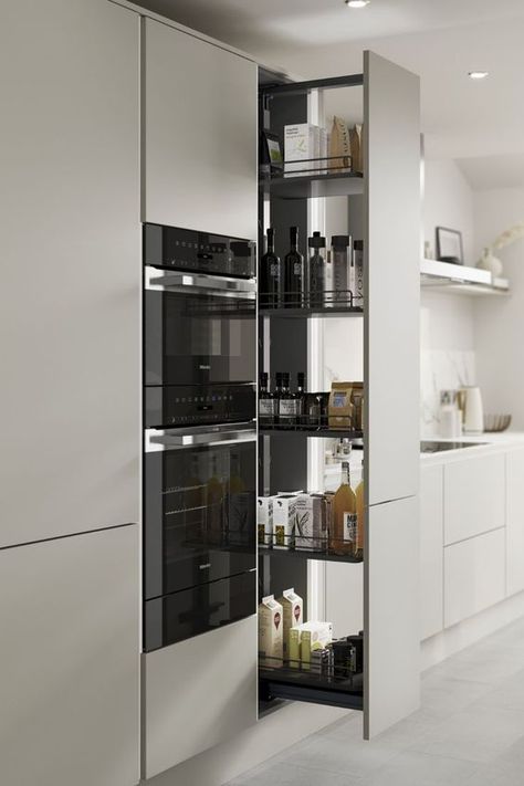 Modern Kitchen Storage, Desain Pantry, Modern Kitchen Cabinet Design, Modern Kitchen Interiors, Kitchen Design Modern White, Kitchen Interior Design Decor, Barbie Kitchen, Kitchen Interior Design Modern, Contemporary Kitchen Design