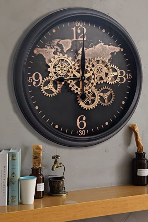 Wall Watch Design Unique, Wall Clock Design Ideas, Wall Clock Luxury, Outdoor Wall Clocks, Gear Wall Clock, Clock Design Ideas, Bedroom Wall Clock, Modern Farmhouse Living Room Decor, Gold Clock