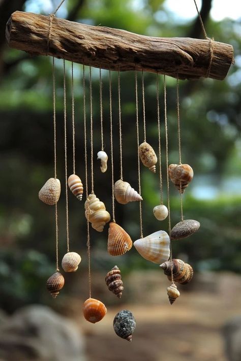 Rock Wind Chimes Diy, Natural Wind Chimes, Driftwood Mobile Diy, Driftwood Wind Chime Diy, Driftwood Wind Chimes, Wind Chimes Diy, Driftwood Wind Chime, Windchimes Diy, Wooden Wind Chimes