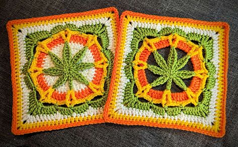 Pot Leaf Granny Square, Cute Granny Square Crochet Pattern, Funky Granny Squares, Hippie Crochet Patterns Free, Crochet Granny Square Projects, Hippy Vibes, Granny Square Pattern Free, Crochet Granny Squares, Granny Square Projects