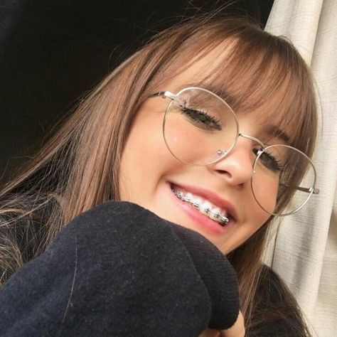 Braces And Glasses, Bangs And Glasses, Braces Girls, Cute Bangs, Brace Face, Blonde Hair With Bangs, Fringe Hairstyles, Wearing Glasses