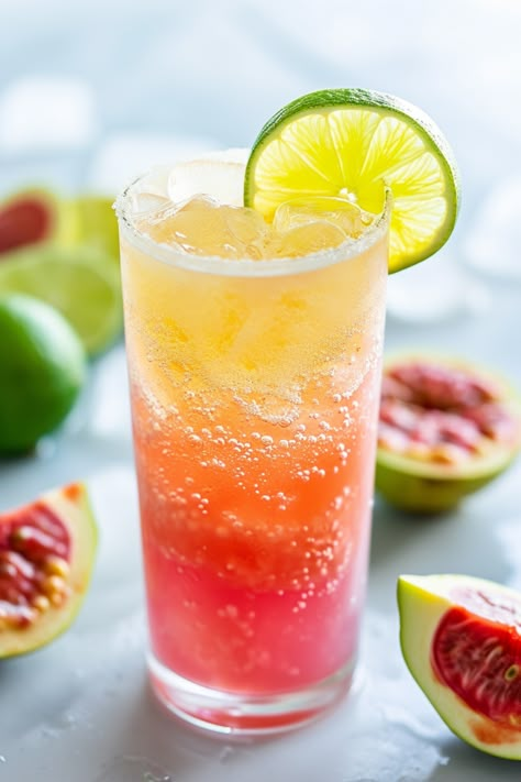 Guava Rum Cocktail Guava Cocktail Recipes, Guava Cocktail, Simple Syrup Drinks, Guava Nectar, Passion Fruit Mojito, Mango Rum, Tropical Fruit Salad, Dinner Cocktails, Perfect Summer Drink