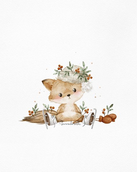 Instagram Fox Christmas Illustration, Winter Animal Drawings, Christmas Phone Wallpapers, Meaningful Christmas, Christmas Phone Wallpaper, Watercolor Christmas Cards, Christmas Drawing, Watercolor Brushes, Baby Art