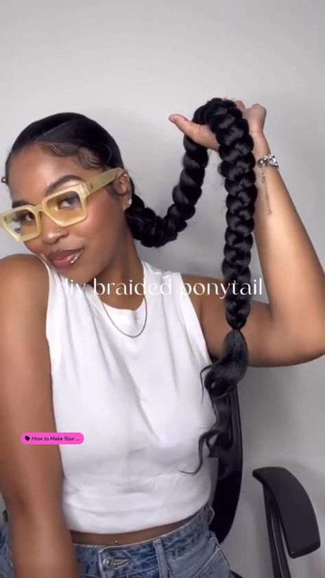 Braided Ponytail Tutorial❤️ in 2022 | Hair styles, Natural hair styles, Protective hairstyles braids Braided Side Ponytail For Black Women, Quick And Easy Hairstyles To Do With Weave, Easy Hairstyle Using Braiding Hair, Slik Ponytail With Braids, Styles With Braiding Hair Black Women, Black Woman Hairstyle Ponytails, Kanekalon Ponytail Braid, Braided Ponytail Diy, Knotless Braided Ponytail