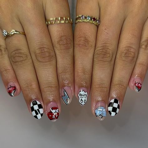 Omg 🥹🥹 Cars is definitely top 5 fav disney movies Builder Mani freestyle fill bundle : $75 Total : $75 Cars Nails Disney, Cars Nails, Racing Nails, Disney Nails, Cars Movie, Pixar Cars, Disney Cars, Nails Ideas, Rye