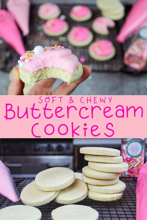 Best Cookie Buttercream Frosting, Butter Cream For Cookies, Butter Cream Sugar Cookie Frosting, Buttercream Icing Sugar Cookies, Butter Cream Cookie Frosting, Eileens Cookies Copycat Recipe, Buttercream Cutout Cookies, French Buttercream Cookies, Frosted Cookie Recipes