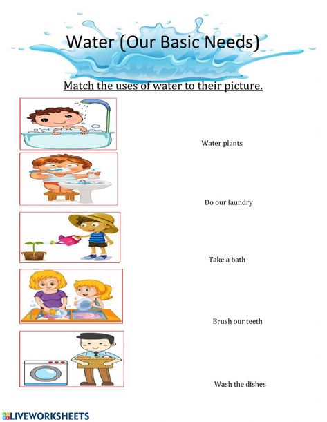 Water Uses Worksheet, Uses Of Water Worksheet For Kids, Uses Of Water, Water Worksheet, Grade R Worksheets, Worksheet For Class 2, Worksheets For Grade 3, Water Games For Kids, Matching Worksheets