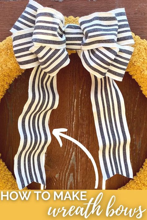 Modern Wreath Bow, Unique Bows For Wreaths, Different Types Of Bows For Wreaths, Door Hanger Bows Diy, Making Wreath Bows, How To Make Large Wreath Bows, Multi Loop Bow Diy, How To Make A Large Bow For A Wreath, Easy Door Hangers