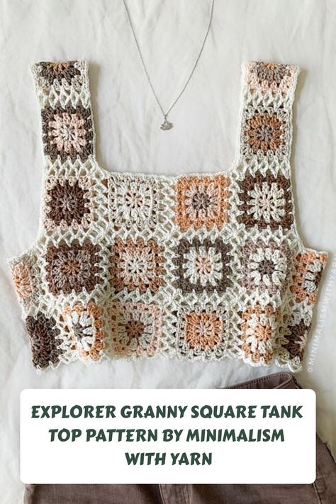 Ravelry: Explorer Granny Square Tank Top pattern by minimalism with yarn #Crochet Granny Square Tank Top Pattern, Granny Square Tank Top, Granny Square Tank, Square Tank Top, Crochet Boho Top, Advanced Crochet, Tank Top Pattern, Square Crochet Pattern, Crochet Tank Top