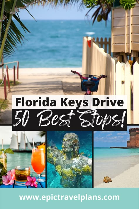 Miami to KEY WEST Drive Itinerary: 50 FUN Places to Stop! Drive From Miami To Key West, Miami To Key West Road Trip Itinerary, Florida Keys Road Trip Itinerary, Key West Itinerary, Unreal Places, Places To Stop On The Way To Key West, Key West Florida Vacation, Key Biscayne Florida, Florida Keys Map