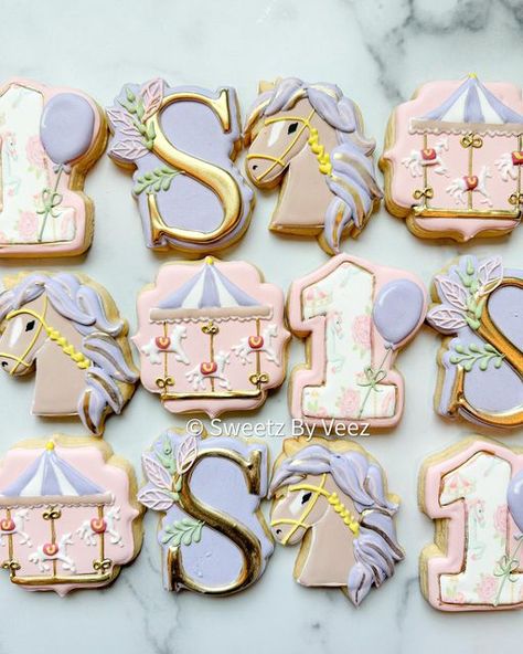 The sweetest little theme for a first birthday. A merry go round of fun. This carousel theme for baby was so cute. Loved the color palette 

#firstbirthday #firstbirthdayideas #girlsbirthday #birthdaycookies #carouselcookies #carouselcake #carouselhorse #customcookies #desserttable"o Carousel First Birthday Party, Carousel Theme Birthday Party, Carousel Cookies, Carousel Birthday Party, Carousel Theme, Carousel Birthday Parties, Carousel Party, Carousel Cake, Carousel Birthday