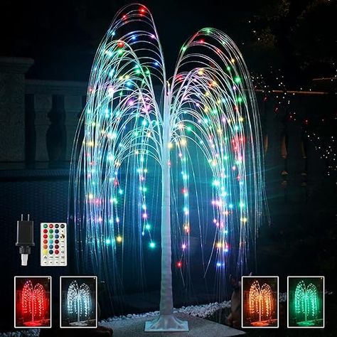 Fanshunlite 5FT Colorful 288 Led Lighted Willow Tree Christmas Decoration with 18 Color Changing Timer Remote, String Fairy Light Artificial Tree for Indoor Outdoor Home Holiday Wedding Party Decor Cosmic Room, Avatar Wedding, Avatar Room, Farm Picnic, Avatar Party, Cute Beach House, Rainbow Wedding Theme, Rich Holiday, Metal Cactus