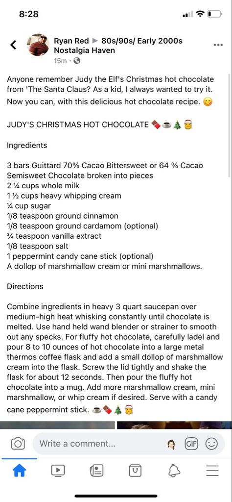 Judy’s Hot Cocoa, Judy's Hot Chocolate, The Santa Claus Hot Chocolate, Judy The Elf Hot Chocolate, Judy’s Hot Chocolate, Judys Hot Cocoa, Santa Claus Movie, Hot Chocolate Ingredients, Pastry Ideas