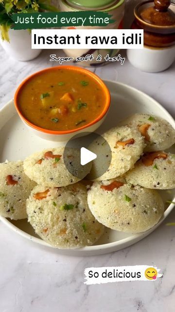 Just food every time on Instagram: "Instant rawa idli recipe 😍😍. Save this for later ❤️ . .  Follow @justfood_everytime539 Ingredients- 🔸Oil - 1 tbsp 🔸 Mustard seeds- 1 tsp 🔸 Chana dal - 1 tsp 🔸 Urad dal - 1 tsp 🔸 Green chilli-2 🔸 Curry Leaves- 4-5 🔸 Cashew- 2 tbsp 🔸 Rawa - 1 cup 🔸 Curd - 1/2 cup 🔸 Salt - 1 tsp 🔸 Coriander leaves- 2 tsp 🔸 Water - 1/2 cup ( As required) 🔸 ENO - 1 tbsp  Do try this super soft and tasty rawa idli recipe and let me know if you liked it or not 🫶🏻😍.  For more such amazing content ❤️  [ Breakfast recipe, South Indian food, Idli recipe, Instant rawa idli , Quick breakfast recipe, Healthy breakfast , cooking video ]  #idli #breakfastideas #reelinstagram #recipe #recipereels #ranchi #ranchiblogger #cookingdiaryathome" Instant Idli Recipe, Curd Recipes Indian, Rawa Idli Recipe, Idli Sambhar, Recipe Healthy Breakfast, Sambhar Recipe, South Indian Breakfast Recipes, Breakfast Cooking, Idli Recipe