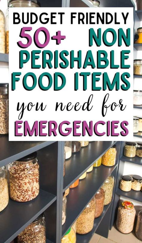 The best non perishable food list for emergency preparedness you need. Non perishable food list survival kits when you need emergency supplies. Healthy non-perishable food emergency preparedness food storage is what you need. Meal plan to organize your emergency food supply in advance, Survival prepping and emergency supplies are essential for hurricane season and natural disasters. Non perishable food supply emergency kits. Emergency Preparedness Kit List, Non Perishable Food, Food Supply List, Foods To Stockpile, Emergency Preparedness Food Storage, Emergency Preparedness Food, Non Perishable Foods, Emergency Food Storage, Homemade Pantry