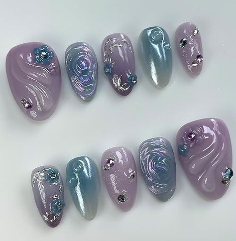 INNERBLOOM NAILS's Amazon Page Purple Aesthetic Square, Cyberpunk Butterfly, Simple Gel Nail Designs, Y2k Bows, Aesthetics Nails, Grunge Cyberpunk, Aesthetic Square, Butterfly Y2k, Blood Nails