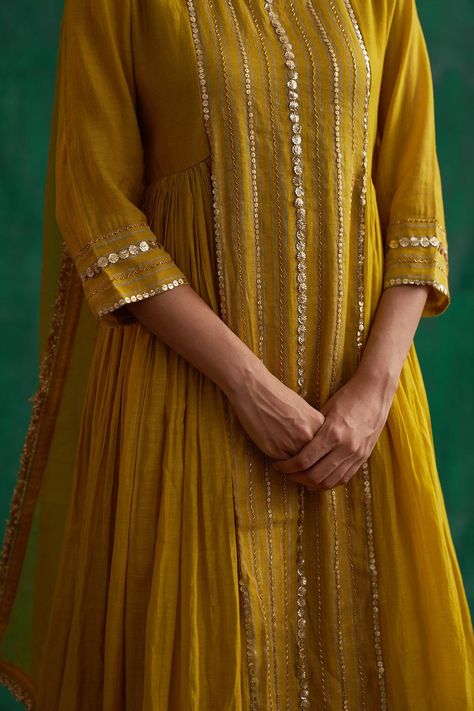 Buy Rekha Agra Green Chanderi Kalidar Kurta Palazzo Set Online | Aza Fashions Kurta Neck Designs Latest, Kurti Styles, Kurta And Palazzo, Embroidered Fashion, Ethnic Dresses, Anarkali Dress Pattern, Kurti Pant, Simple Kurta Designs, Designer Kurti Patterns