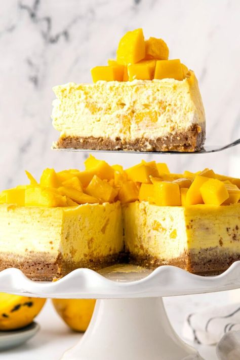 Creamy and luscious Mango Cheesecake is a perfect blend of rich cheese and sweet, fresh mangoes. It's an easy-to-make dessert that promises to be the star of any dining table, offering a delightful taste and irresistible texture. Baked Mango, Mango Desserts, Cheesecake Ideas, Mango Dessert Recipes, Mango Cheesecake, Mango Dessert, Mango Cake, Sweet House, Bakery Items