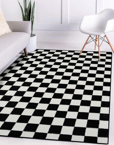 Luxe Weavers Modern Checkered Area Rug Black 5x7 Stain Resistant Carpet for Living Room Checked Carpet, Black Checkered Rug, Black Aesthetic Room, Checked Rug, Checkered Rugs, Geometric Area Rugs, Checkered Black And White, Colored Furniture, Cubby Hole