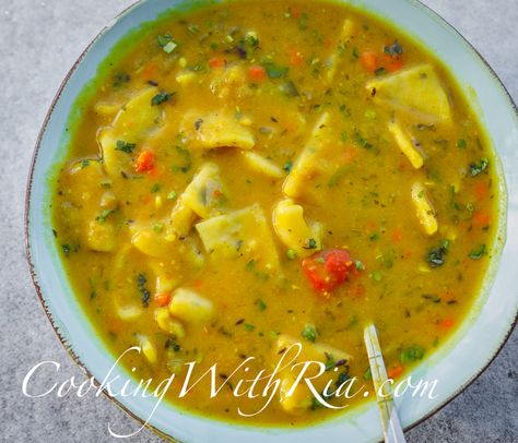 Vegan Dhal, Trini Recipes, Flour Dumplings, Trinidadian Recipes, Dhal Recipe, Trinidad Recipes, Simple Soup, Dumpling Soup, Trini Food