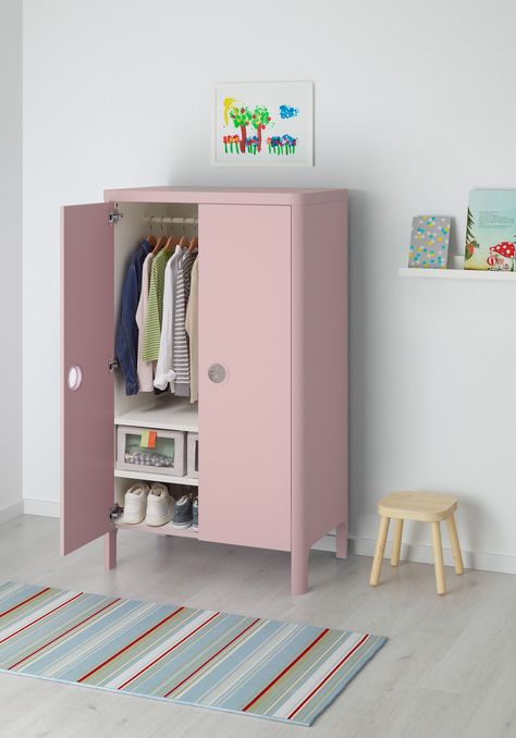 Blush Nursery Inspiration - Rock My Family blog | UK baby, pregnancy and family blog - Ikea Wardrobe Busunge Ikea Kids Rooms, Ikea Busunge Wardrobe, Pink Wardrobe Design, Baby Wardrobe Closet, Baby Wardrobe Design, Light Pink Wardrobe Design, Light Pink Wardrobe Bedroom, Baby Wardrobe, Ikea Children Wardrobe