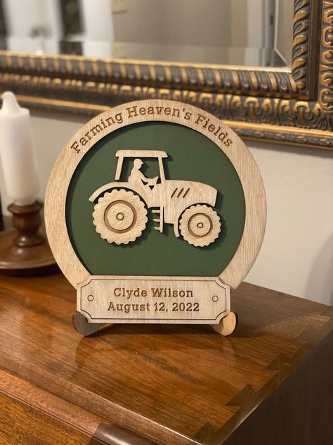 In memory of a Farmer gift Laser Engraved Memorial Gift, Memorial Plaque Ideas, Memorial Gift Ideas, Memorial Items, Berea Ky, Memorial Plaques, Loss Of Father, Stain Wood, Coworker Gifts