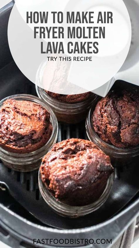 Cakes In The Air Fryer, Ninja Dessert Recipes, Air Fryer Chocolate Lava Cake, Air Fryer Lava Cake Recipes, Air Fryer Mini Cake, Airfryer Souffle, Airfryer Lava Cake, Chocolate Air Fryer Desserts, Air Fryer Recipes Cakes