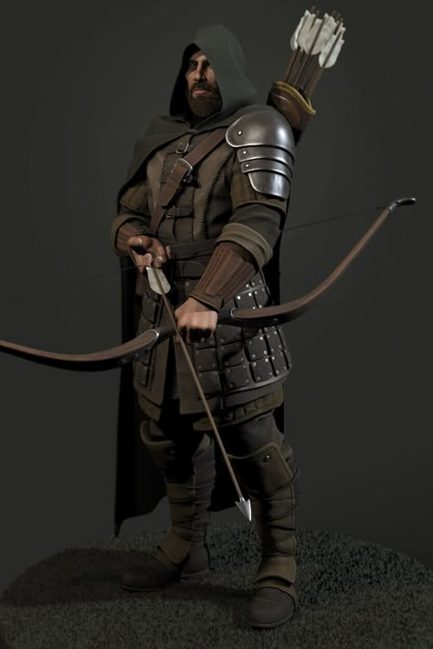 ArtStation - Longbow, Georgi Georgiev Medieval Archer, Archer Characters, Longbow, Roleplay Characters, Knight Armor, Dungeons And Dragons Characters, Medieval Armor, Medieval Clothing, Fantasy Armor