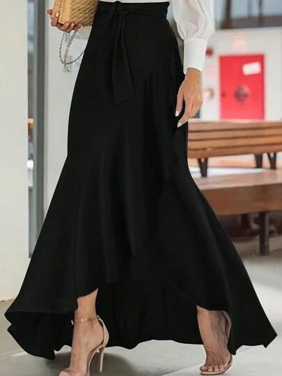 Ruffle Long Skirt, Womens Skirt Outfits, Long Black Skirt, Maxi Skirts Summer, Irregular Skirt, Long Skirt Fashion, High Waist Long Skirt, Solid Skirt, Rock Outfit