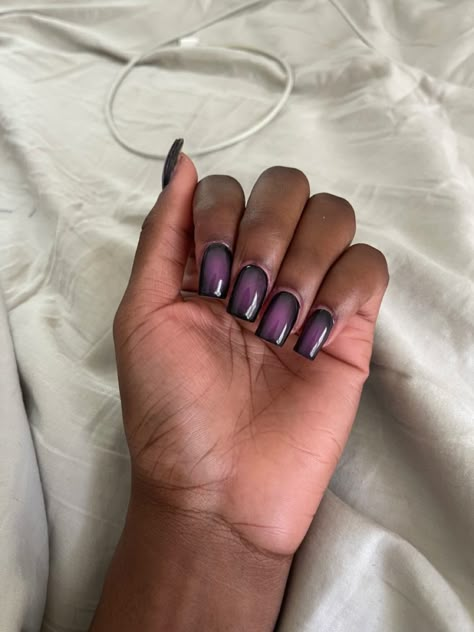 #nails Galaxy Inspired Nails, Nails For A Purple Dress, Reverse Aura Nails, Square Aura Nails Short, Purple Nails Black Women, Aura Short Nails, Black And Purple Nails Aesthetic, Gothic Aura Nails, Short Aura Nails