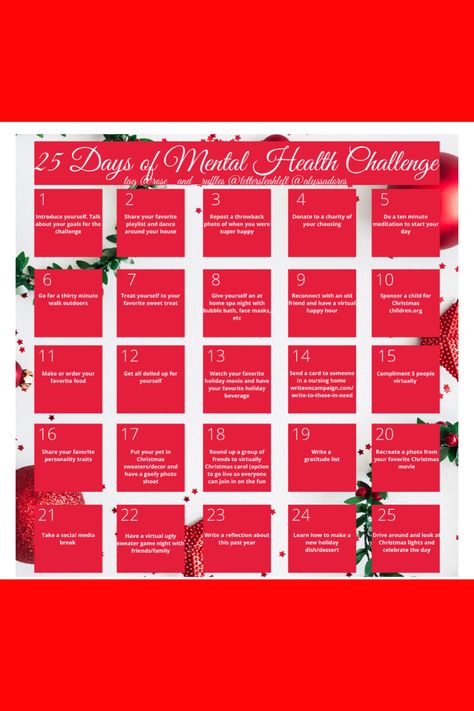 December Wellness Challenge, Holiday Mental Health, Mental Health Inspiration, Wellness Challenge, Advent Calenders, Boss Girl, Health Inspiration, Career Development, Business Development